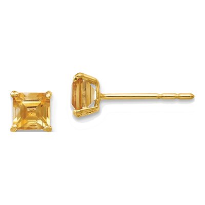 14K Yellow Gold 4mm Square Citrine Stud Earrings