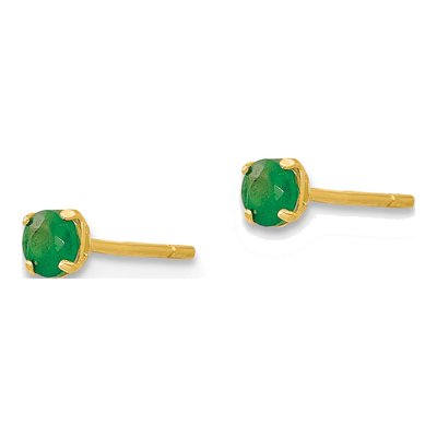 14K Yellow Gold 3mm Round Emerald Stud Earrings – view 2