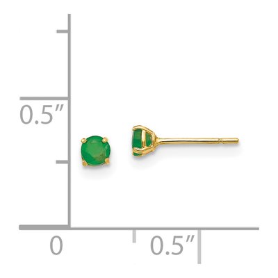 14K Yellow Gold 3mm Round Emerald Stud Earrings – view 4