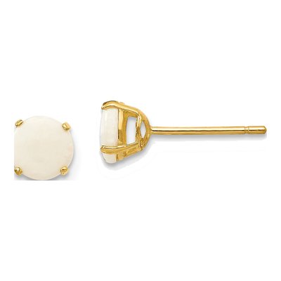 14K Yellow Gold 5mm Opal Round Stud Earrings