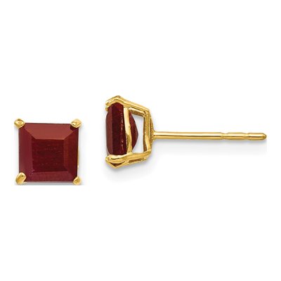 14K Yellow Gold 5mm Ruby Square Stud Earrings