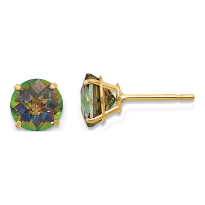 14K Yellow Gold 6mm Round Mystic Fire Topaz Mystic Stud Earrings