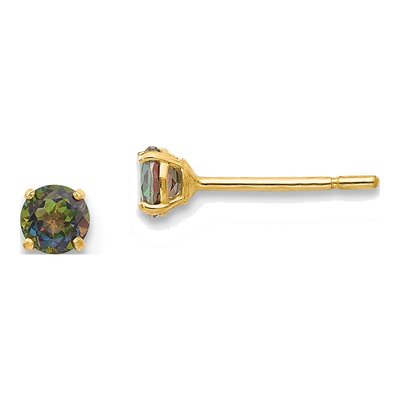 14K Yellow Gold 3mm Round Mystic Fire Topaz Mystic Stud Earrings