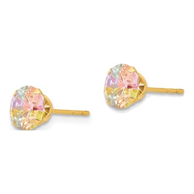 14K Yellow Gold 6mm CZ Multi-Color Round Stud Earrings – view 3