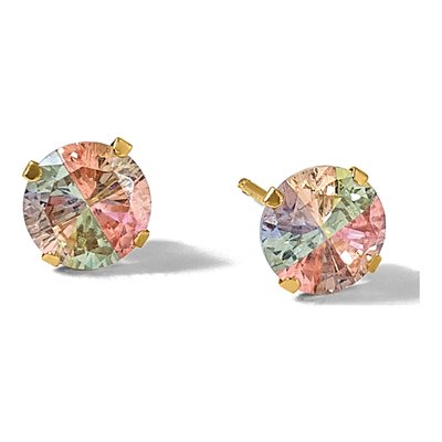 14K Yellow Gold 6mm CZ Multi-Color Round Stud Earrings – view 7