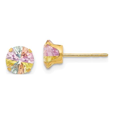 14K Yellow Gold 6mm CZ Multi-Color Round Stud Earrings