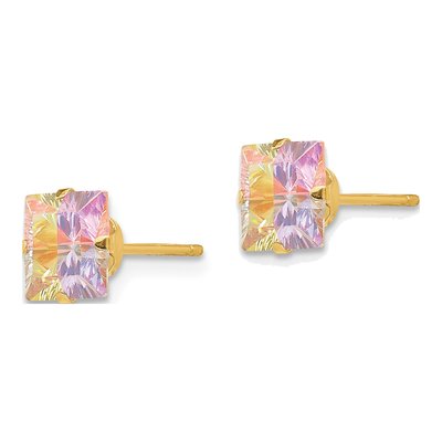14K Yellow Gold 6mm CZ Multi-Color Square Stud Earrings – view 3