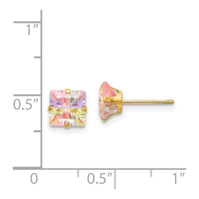 14K Yellow Gold 6mm CZ Multi-Color Square Stud Earrings – view 5