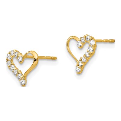 14K Yellow Gold CZ Heart for Girls Stud Earrings – view 3