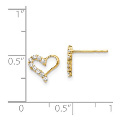 14K Yellow Gold CZ Heart for Girls Stud Earrings – view 5