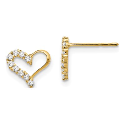 14K Yellow Gold CZ Heart for Girls Stud Earrings