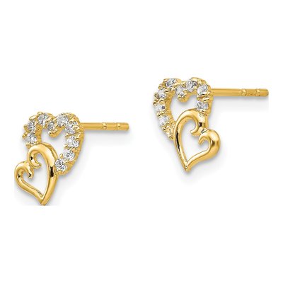14K Yellow Gold CZ Double Heart Kids Stud Earrings – view 3