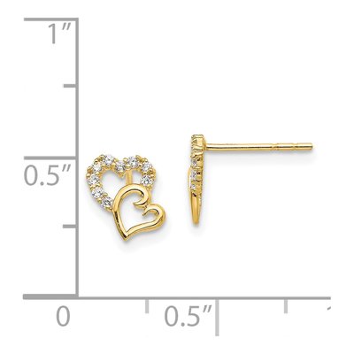 14K Yellow Gold CZ Double Heart Kids Stud Earrings – view 5