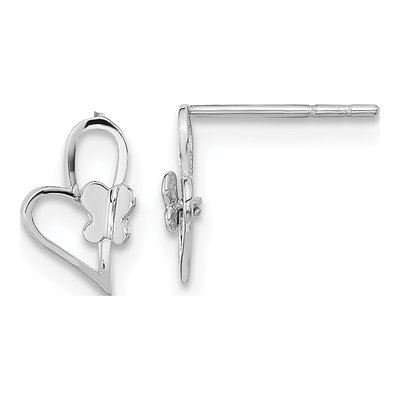 14K White Gold Heart Butterfly Dangle Earrings