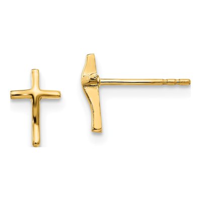 14K Yellow Gold Cross Stud Earrings