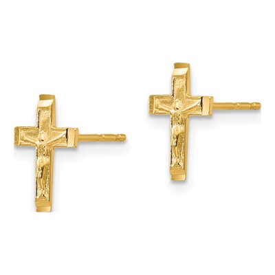 14K Yellow Gold Crucifix Stud Earrings – view 3