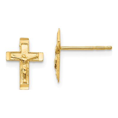 14K Yellow Gold Crucifix Stud Earrings