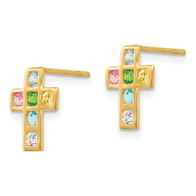 14K Yellow Gold CZ Multi-Colored Cross Stud Earrings – view 3