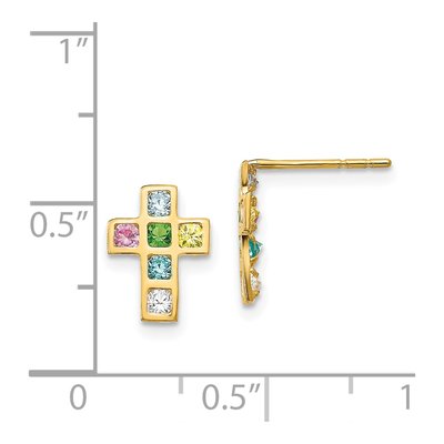 14K Yellow Gold CZ Multi-Colored Cross Stud Earrings – view 5