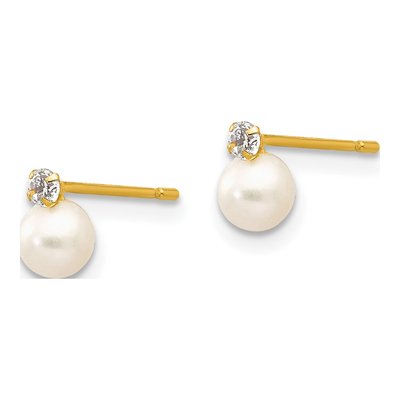 14K Yellow Gold Freshwater Cultured Pearl & CZ Stud Earrings – view 2