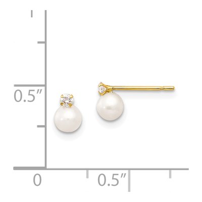 14K Yellow Gold Freshwater Cultured Pearl & CZ Stud Earrings – view 4