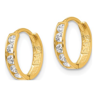 14K Yellow Gold 9mm CZ Huggie Hoop Earrings – view 3