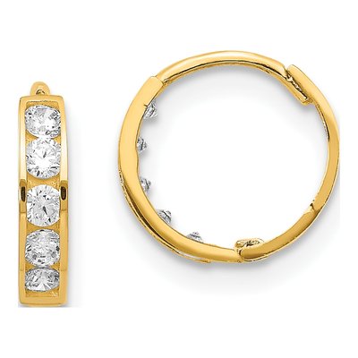 14K Yellow Gold 9mm CZ Huggie Hoop Earrings