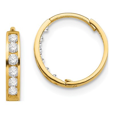 14K Yellow Gold 11mm CZ Huggie Hoop Earrings
