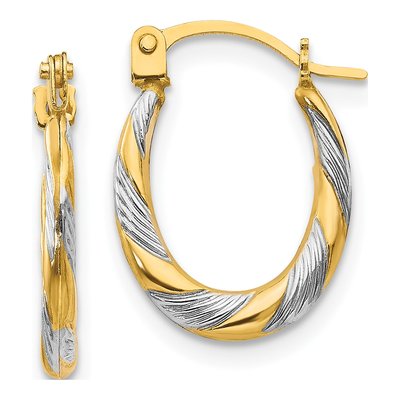 14K Yellow Gold 15mm Twist Oval Hoop Earrings