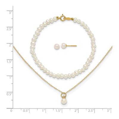 Girls' 14K Gold Pearl Necklace, Earrings & Bracelet Set – view 4