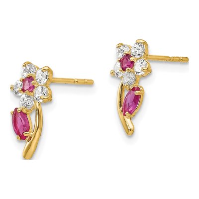 14K Yellow Gold CZ Flower for Girls Dangle Earrings – view 3