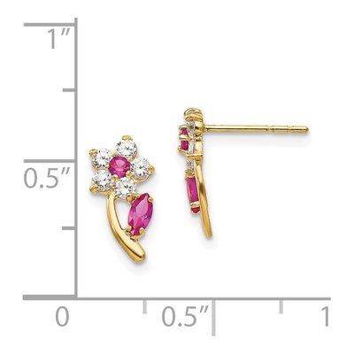 14K Yellow Gold CZ Flower for Girls Dangle Earrings – view 5