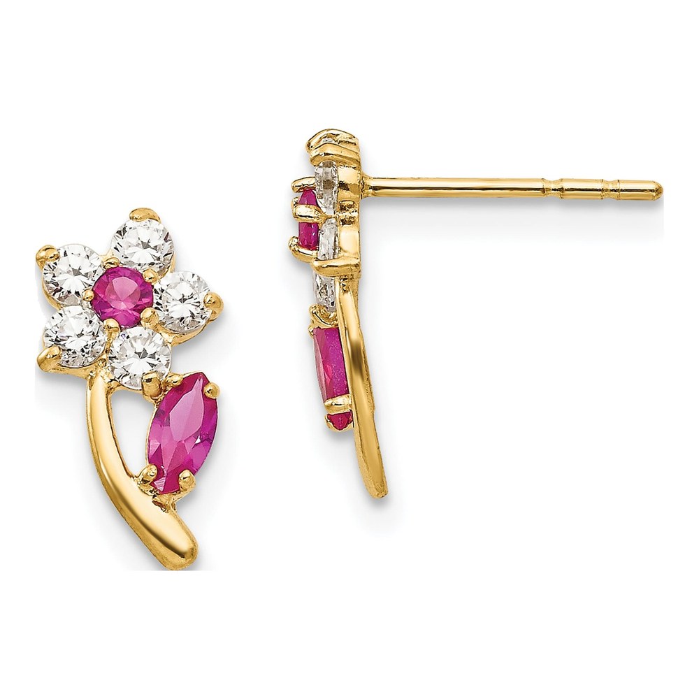 14K Yellow Gold CZ Flower for Girls Dangle Earrings