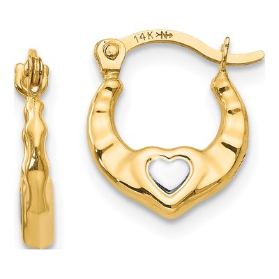 14K Yellow Gold 12mm Heart Hoop Earrings