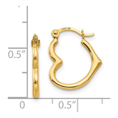 14K Yellow Gold 16mm Heart Hoop Earrings – view 5