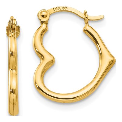 14K Yellow Gold 16mm Heart Hoop Earrings