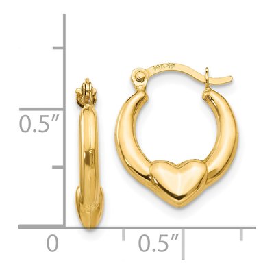 14K Yellow Gold 15mm Hollow Heart Hoop Earrings – view 5