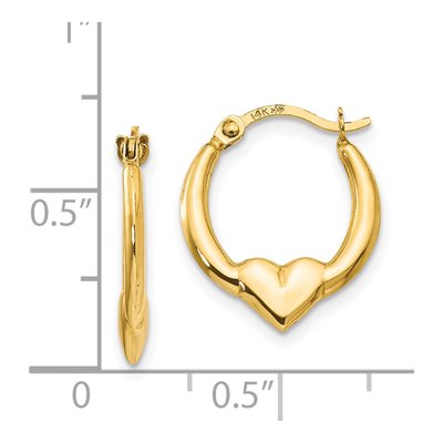 14K Yellow Gold 16mm Heart Hoop Earrings – view 5