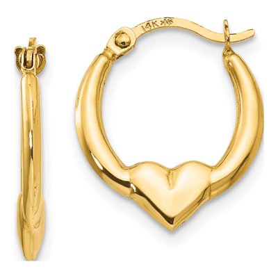 14K Yellow Gold 16mm Heart Hoop Earrings