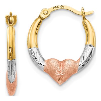 14K Yellow Gold 16mm Heart Hoop Earrings