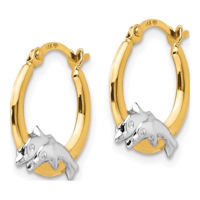 14K Yellow Gold 15mm Dolphin for Girls Hoop Earrings – view 3