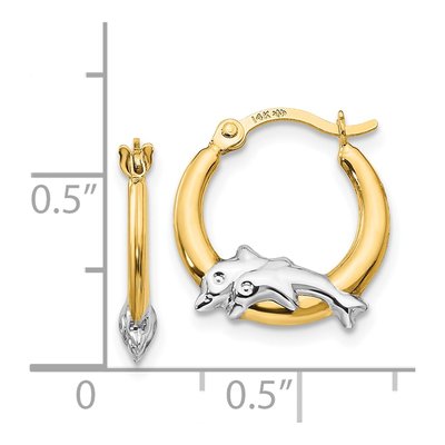 14K Yellow Gold 15mm Dolphin for Girls Hoop Earrings – view 5
