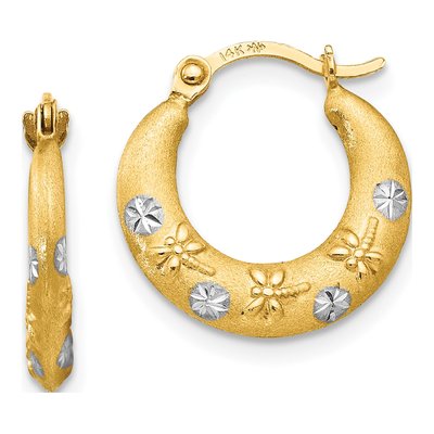 14K Yellow Gold 15mm Diamond-Cut Hoop Earrings