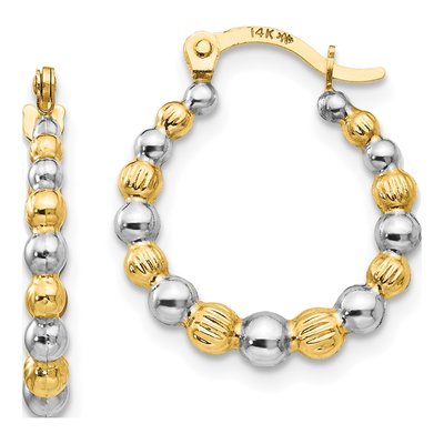 14K Yellow Gold 18mm Beaded Hoop Earrings