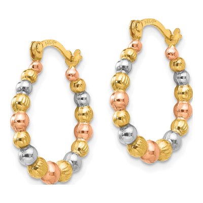 14K Yellow Gold 18mm Beaded Hoop Earrings – view 3