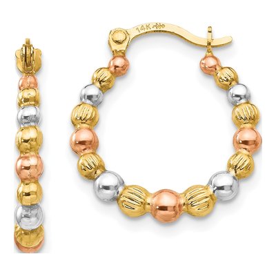 14K Yellow Gold 18mm Beaded Hoop Earrings