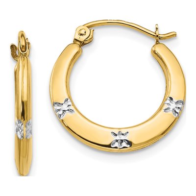14K Yellow Gold 18mm Diamond-Cut Flower Hoop Earrings