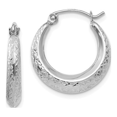 14K White Gold 19mm Textured Hoop Earrings