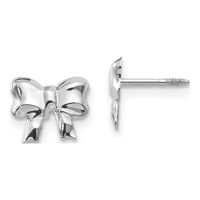14K White Gold Bow Screwback Stud Earrings