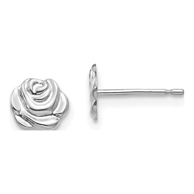 14K White Gold Button Stud Earrings